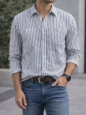 Lauren Ralph Lauren Striped Button Down Shirt XL Blue White Cotton Classic